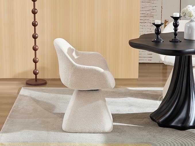 180° Swivel Dining Accent Chair, Barrel Upholstered Armchair with Solid Wood Base, Modern Beige Velvet Chair for Living Room, Bedroom, Office, Vanity Smooth 180° Swivel Mechanism – This swivel accen
