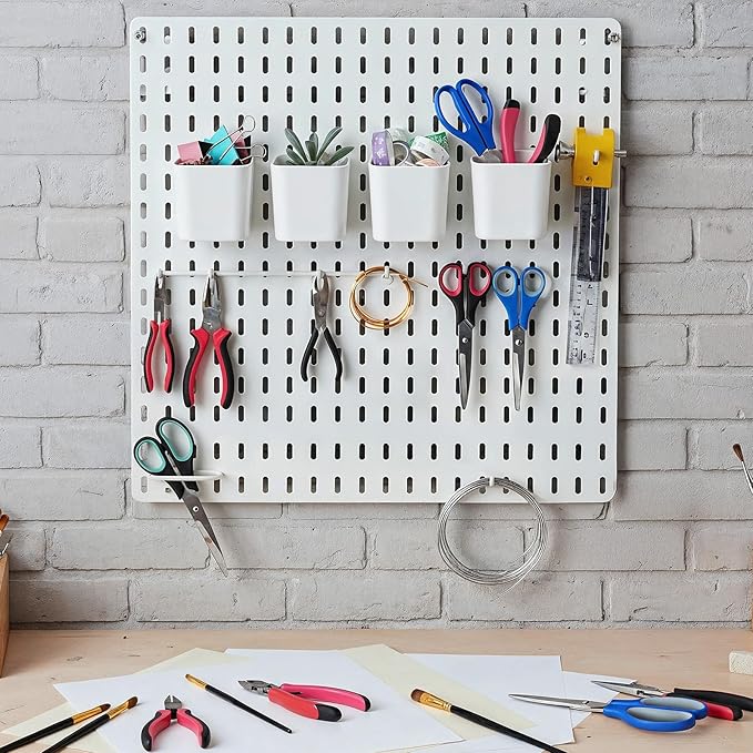 4Pack Pegboard Accessories, Pegboard Cups with Hooks 2.9 x 3.5 x 3.2 Inch Pegboard Bins Accessories Top Storage Containers Peg Board Organizer Cups for Kitchen/Workbench/Garage Wall