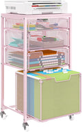 Sbanmao 4 Drawer Rolling File Cart Under Desk Storage, File Cabinets for Home Office, Mobile Filing Cabinet, Hanging File Organizer with Wheels, Utility Cart Printer Stand, Pink
