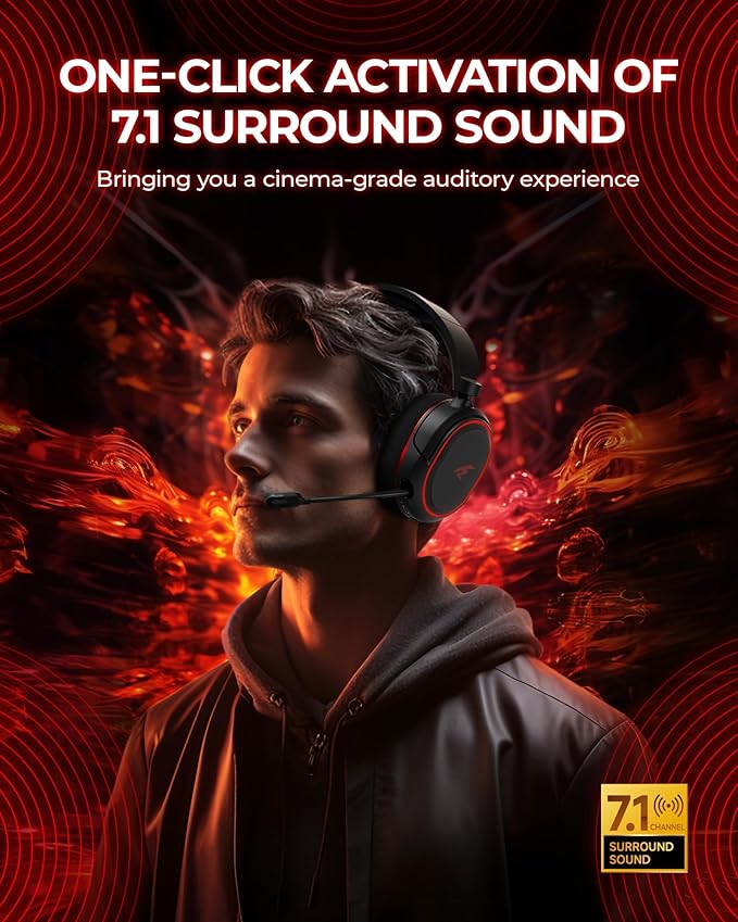 Valorise Wireless Gaming Headset, 7.1 Surround Sound, 2.4Ghz USB Gaming Headphones Bluetooth 5.4, 100-Hr Noise Canceling Mic, Wireless Headset for PC PS5 PS4 Mac Switch, ONLY Wired Mode Suit for Xbox