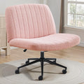 OLIXIS Criss Cross Chair with Wheels Wide Cross Legged Office Desk Vanity Chair Comfy Fabric Armless Adjustable Swivel for Home Computer Task Teddy Pink