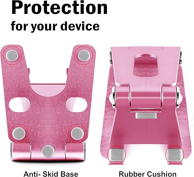 Fully Foldable Multi-Angle Aluminum Phone & Tablet Stand - Adjustable Dock Holder for Desk, Bed, Office, School, Kitchen, Travel - Portable Charger Station Organizer (Rose Gold, Foldable)