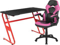Flash Furniture Red Gaming Desk and Pink/Black Racing Chair Set with Cup Holder and Headphone Hook