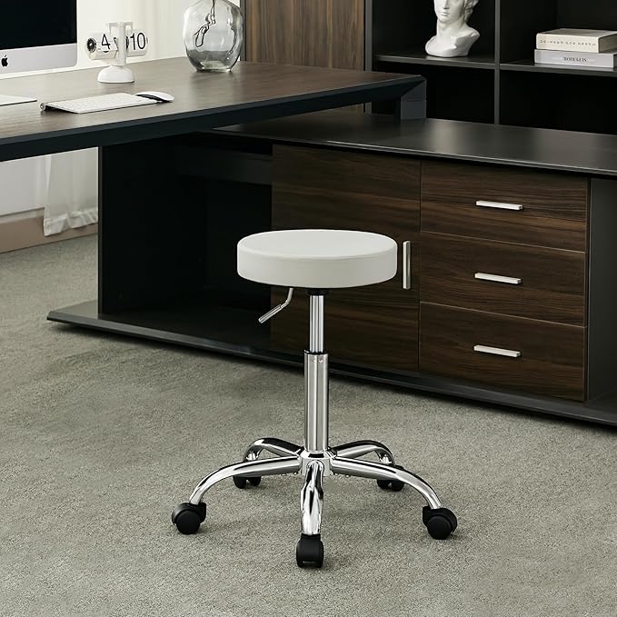 FIRAVOE Drafting Stool, Adjustable Office Chair 19.5"-26.6", Gray Work Stools with Wheels (Gray)