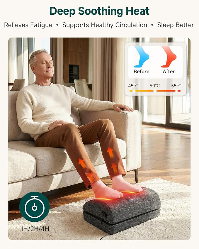 Heated Foot Rest for Under Desk at Work, Foot Stool with Vibration Massage, 3 Heat Levels, Ergonomic Memory Foam Feet Warmer Heater