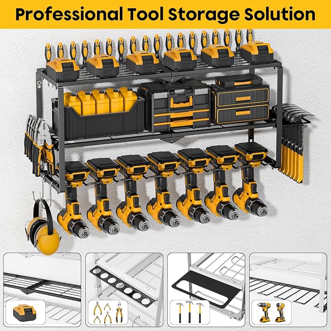 Heavy Duty Power Tool Organizer Wall Mount - Drill Holder Wall Mount with Screwdriver Organizer,Cordless Drill Hanger Storage Rack,for Garage Organization, Workshop,Pegboard, Shed - Gifts for Men
