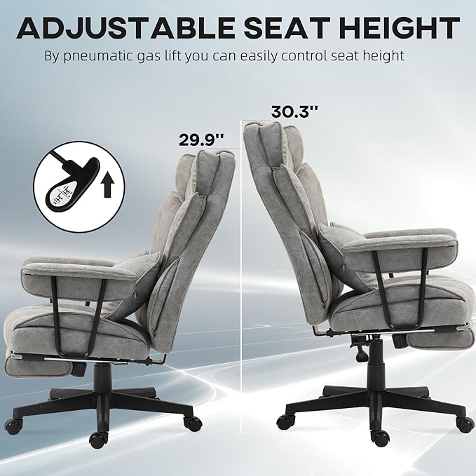HOMCOM Massage Executive Office Chair with 6 Vibration Points, 400LBS Heated Big and Tall Office Chair with Foot Rest and Lumbar Support, Microfiber Reclining Computer Desk Chair, Gray