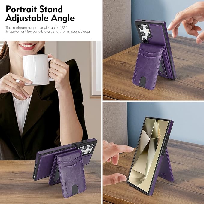 SkyEagle Compatible with Magsafe 2 in 1 Detachable Samsung Galaxy S25 Ultra Wallet Case with Card Holder,Women Men Magnetic PU Leather RFID Blocking Flip Kickstand Credit Slots,Purple