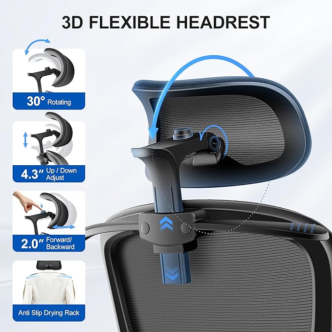 ALLGOD Ergonomic Office Chair, Mesh Desk Chair with Lumbar Support, High Back Home Office Chair with Adjustable Headrest and Flip-Up Arms, Comfortable Computer Chair, Thick Cushion, Black-2 Pack
