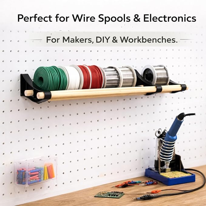 PEGGY Pegboard Accessory Hook and Dowel Organizer Storage for Tape, Steel Wire Spools, Ribbon, Crafts, Hobby, 12” kit (3PK White)