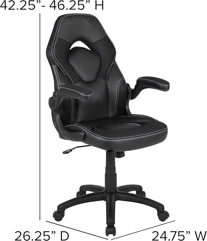 Flash Furniture X10 High-Back LeatherSoft Racing Style Gaming Chair with Flip-Up Arms, Ergonomic Padded Swivel Computer Chair, Black