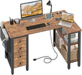 Lufeiya L Shaped Desk with Drawers & Storage Shelves, 47 Inch Small Reversible Corner Desk with Power Outlet for Home Office Bedroom, L-Shaped Gaming PC Computer Desks with Fabric Drawer, Rustic Brown