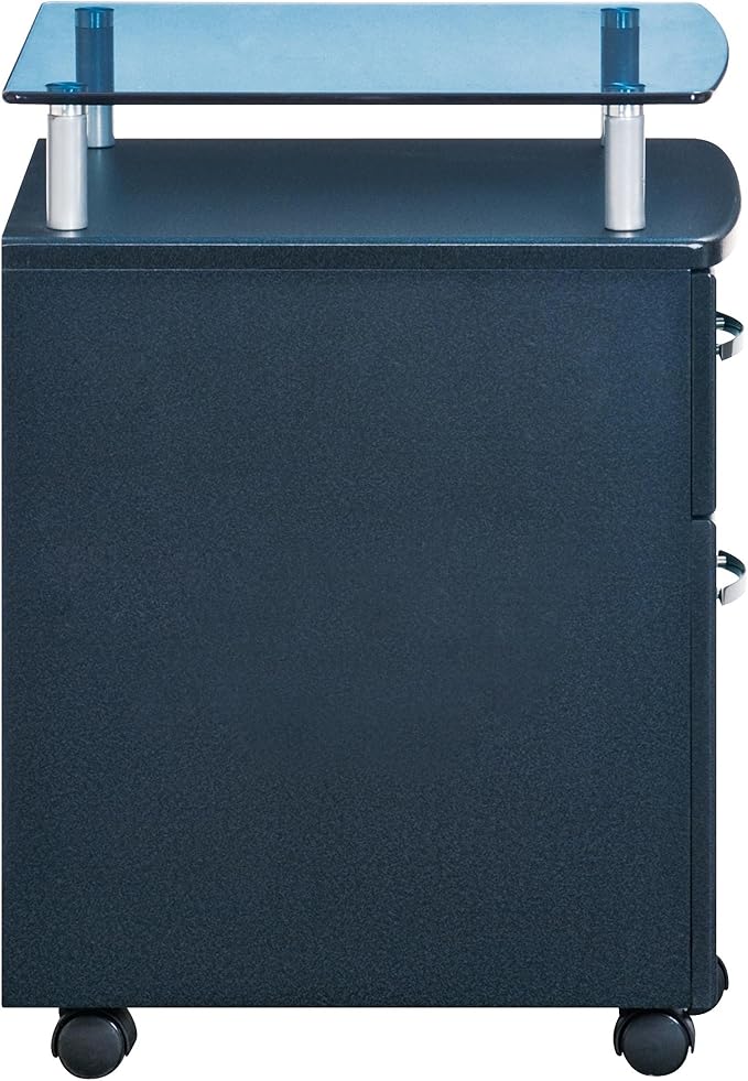 2-Drawer Rolling File Cabinet with Lock and Glass Top, Under Desk File Cabinet with Wheels, Printer Stand, Graphite Black