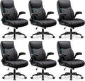 BESTFAIR Office Chair, Ergonomic Computer Desk Chairs with Lumbar Support for Lower Back Pain Relief, Executive Leather Home Chair Comfy with Padded Flip-up Armrests, Black, 6-Pack