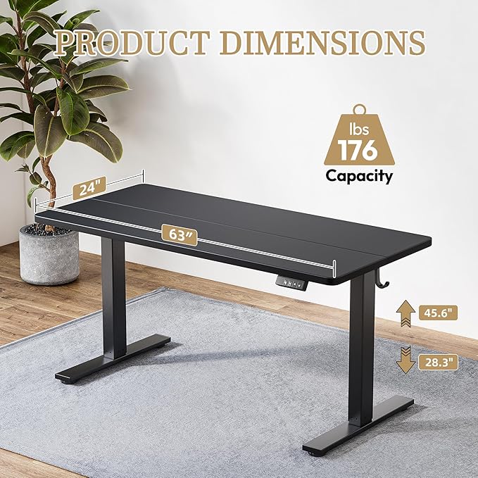 TIQLAB Electric Adjustable Workbench, 63"x24" Craft Table Adjustable Height, Ergonomic Worktable for Garage, Craft Desk, Spacious Desk for Sewing and Crafts, Black