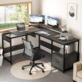 DWVO L Shaped Desk with Lift Top, 65" Adjustable Standing Desk with File Drawer, Corner Computer Desk with Storage Shelves,Home Office Desk, Grey