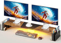 WESTREE Dual Monitor Stand Riser with Drawer, 3 Shelf Computer Monitor Riser with Adjustable Length and Angle, Desktop Monitor Stand Riser Storage Organizer for 2 Monitors (Brown)