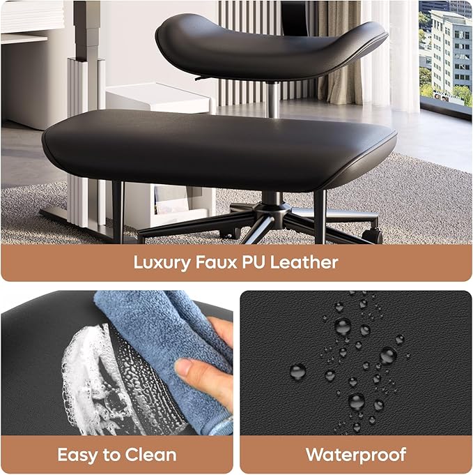 Pinmoco Upgraded Cross Legged Office Chair with Wheels, ADHD Chair for Adults, Wider Height Adjustable Backrest and Seat, Meditation Chair, Ergonomic & Yoga Office Chair, PU Leather, Black
