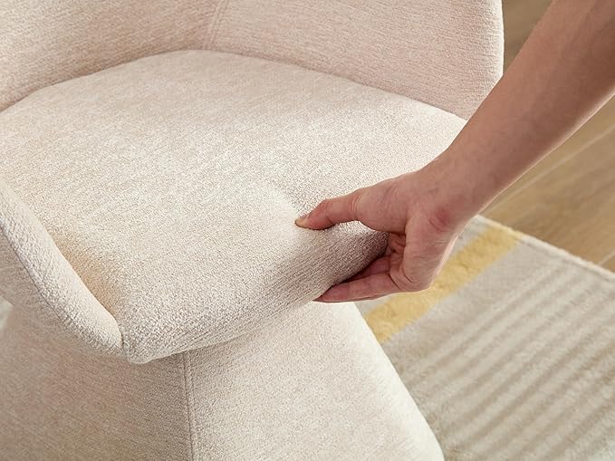 180° Swivel Dining Accent Chair, Barrel Upholstered Armchair with Solid Wood Base, Modern Beige Velvet Chair for Living Room, Bedroom, Office, Vanity Smooth 180° Swivel Mechanism – This swivel accen