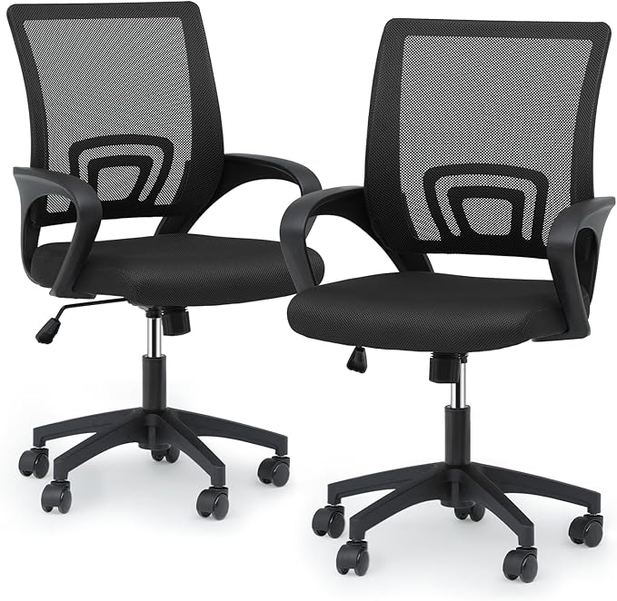 Magshion Office Chair Pack of 2, Ergonomic Mid-Back Mesh Desk Chair, Rolling Computer Chair with Lumbar Support & Comfy Armrests for for Gaming, Work, Study, 300 Lbs Capacity, Black