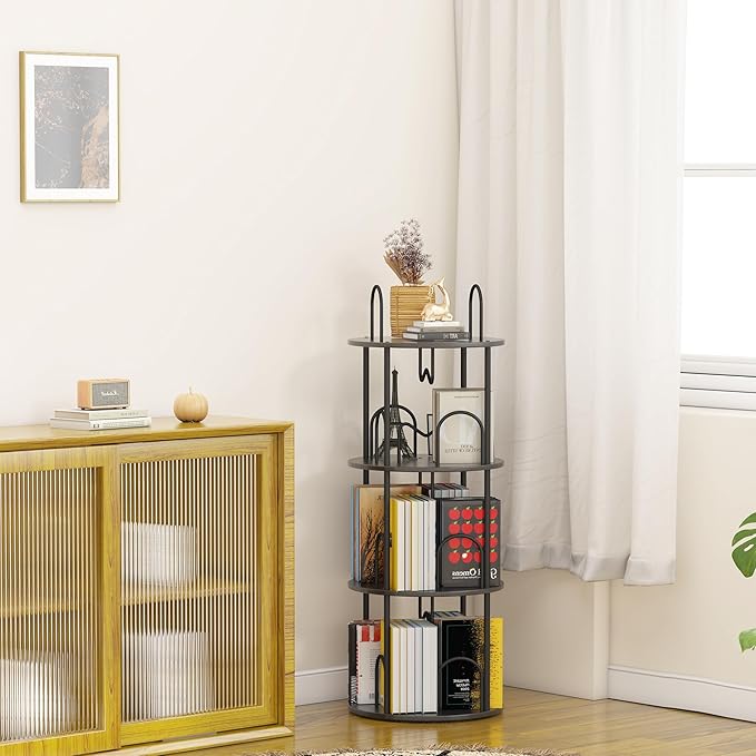 3 Tier Rotating Bookshelf, 360° Spinning Bookshelf Tower, Narrow Corner Book Shelf, Revolving Bookcase Corner Tall Book Shelf for Small Spaces, Bedroom, Living Room, Black