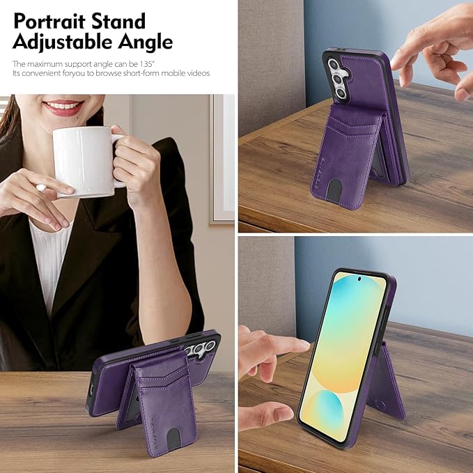 SkyEagle Compatible with Magsafe 2 in 1 Detachable Samsung Galaxy S25 Plus Wallet Case with Card Holder,Women Men Magnetic PU Leather RFID Blocking Flip Folio Kickstand Credit Slots,Purple