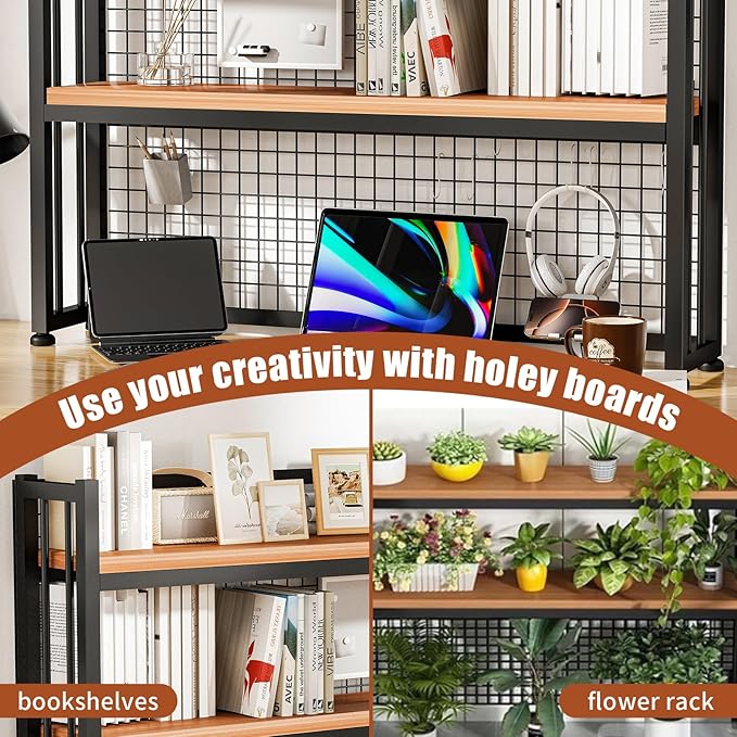 2-Tier Desktop Hutch Bookshelf Metal Desk Shelf,Storage DisplayShelf for Computer Desk, Multifunctional Freestanding Storage Rack for Office, Home Decor, Kitchen (45.2 * 35 * 9.44 in)