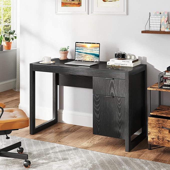 Giantex Computer Desk with Drawer & Storage Cabinet, Wooden Home Office Desk, Modern Executive Laptop PC Table Computer Workstation, Study Writing Desk for Home Office, Bedroom, Living Room