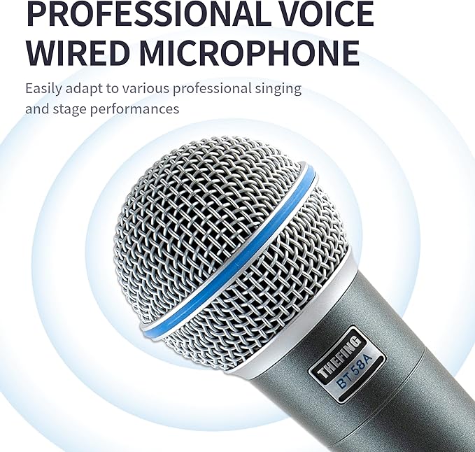 BT 58A Wired Vocal Dynamic Karaoke XLR Handheld Microphone for Singing, Supercardioid, Includes 16ft Audio Cable and Stand Adapter, for Stage, Studio, Mixer, Speaker
