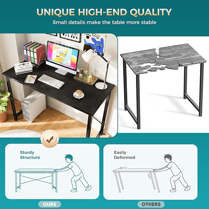 OLIXIS 44 Inch Computer Office Desk for Small Spaces, Writing Gaming Work Desk Modern Study Table with Metal Frame Home Bedroom, Black