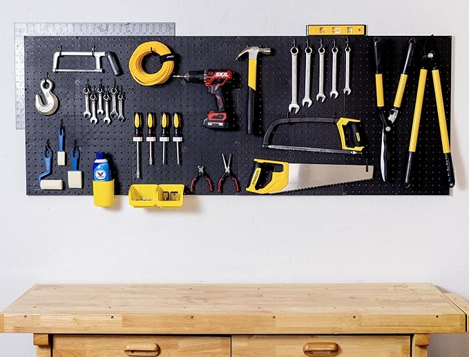 WALLPEG Pegboard Garage Organizer Kit – 48” Wide Wall Mounted Peg Board Panels with 36 Locking Hooks – Tool & Garage Organization System – Fits Standard 1/4” Pegboard