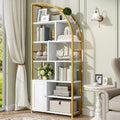 Jehiatek 71" Arc Gold Bookshelf with Storage Cabinet, Tall 6 Tiers Industrial Bookcase with Sturdy Metal Frame, Geometric Book Shelf for Lving Room, Home Office, Gold and White