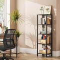 TUTOTAK Bookshelf, 5-Tier Tall Book Shelf, Narrow Bookcase for Small Space, DIY Stackable Bookshelf, for Living Room, Office, Study, Entryway, Industrial, Black BS01BK005