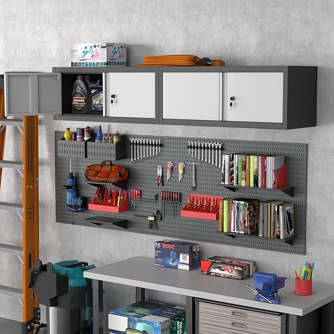Metal Locking Cabinet, 12.8" H Garage Cabinet Wall Mount, Steel Storage with Doors, Floating Storage Organization for RV, Hanging Cabinets for Workshop, Warehouse, Wall Cabinet