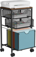 BOHDK Rolling File Cart with 3 Storage Drawers, Wood & Mesh Hanging File Folder Organizer with Wheels Under Desk, File Cabinets for Home Office, 11.81" D x 14.8" W x 25.39" H, Black