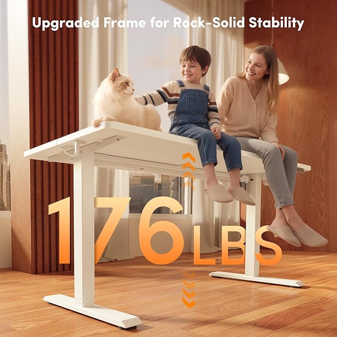 FEZIBO Standing Desk, 63×28 Inches Electric Height Adjustable, Sit Stand Up, Computer Office Desk with Splice Board, While Frame/While TOP