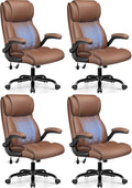 BESTFAIR Ergonomic Office Chair - Desk Computer Chair, Leather High Back Executive Chairs with Adjustable Lumbar Support & Flip Up Arms, Brown 4 Pack