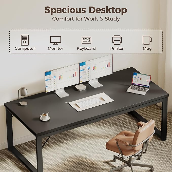 Mericonia 48 Inch Computer Desk, 1" Thick Heavy Duty Industrial Office Desk, Modern Simple Study Writing Table for Home Office Bedroom Workstation, Black