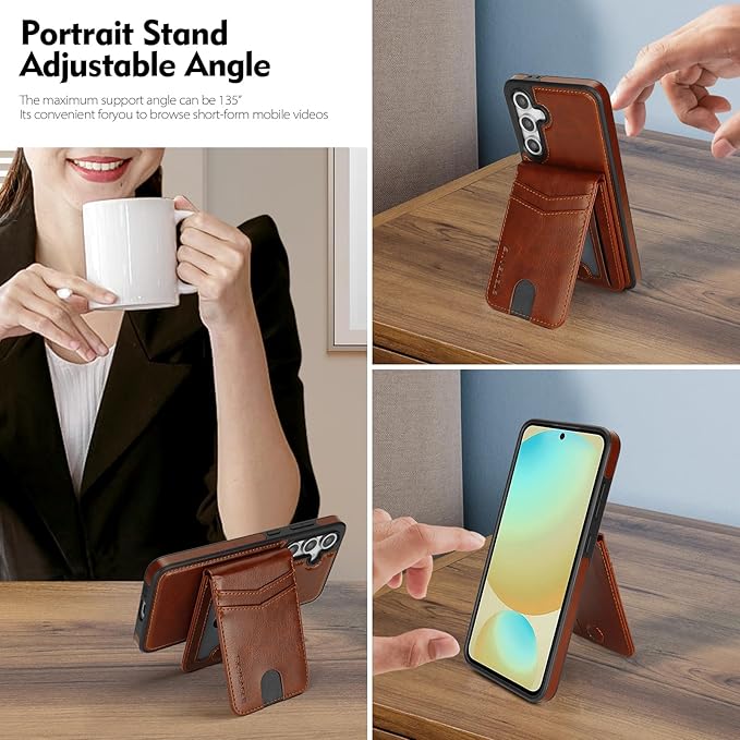 SkyEagle Compatible with Magsafe 2 in 1 Detachable Galaxy S25 Wallet Case with Card Holder,Women Men Magnetic PU Leather RFID Blocking Flip Kickstand Credit Slots for Galaxy S25 6.2",Brown
