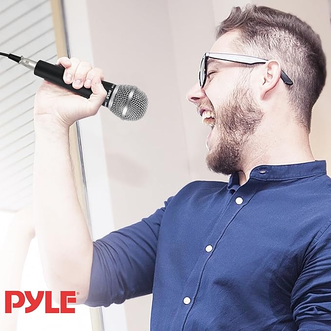 Pyle Professional Dynamic Microphone - 2-Pack Unidirectional Handheld Mic with Built-in Pop Filter, High Signal Output, 15 ft. XLR Audio Cable, Ideal for Stage, Karaoke & Studio Performances