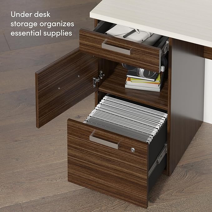 Bestar, Ridgeley Collection, 3-Piece Set Including a U-Shaped Desk with Hutch, a Lateral File Cabinet, and a Bookcase