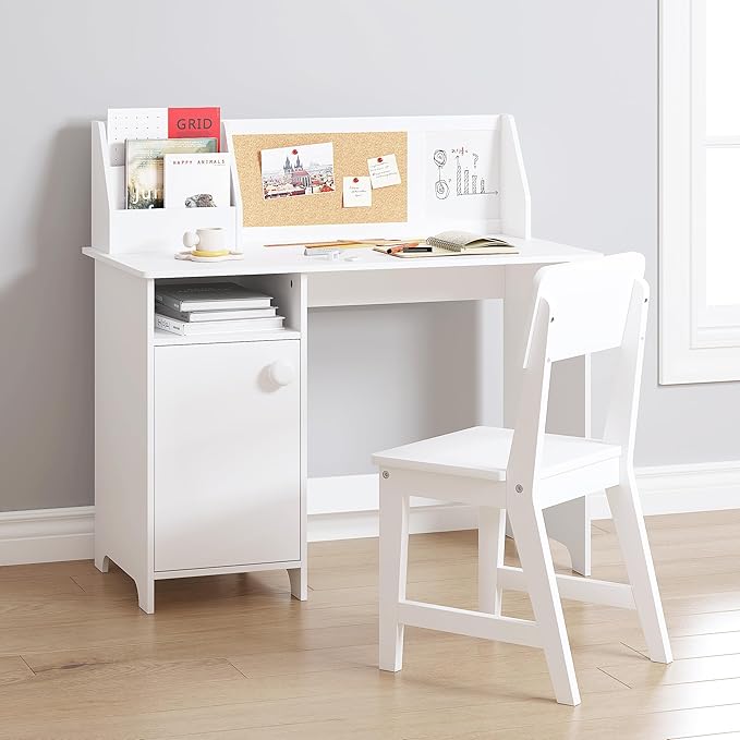 UTEX Kids Study Desk with Chair, Kids Desk and Chair Sets with Hutch for 3-8, Wooden Children Study Table, Student Writing Table Computer Workstation