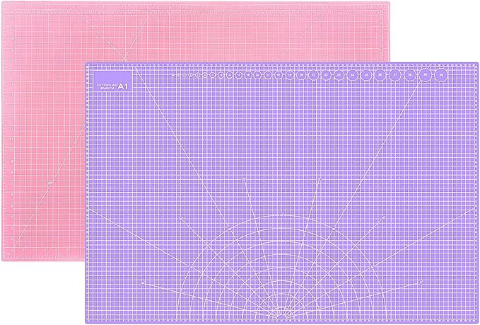 Double Sided Sewing Self Healing Cutting Mat 24 x 36 Inches, A1 Size Craft Sewing Cutting Mat for Crafts and Fabric, Purple & Pink Design