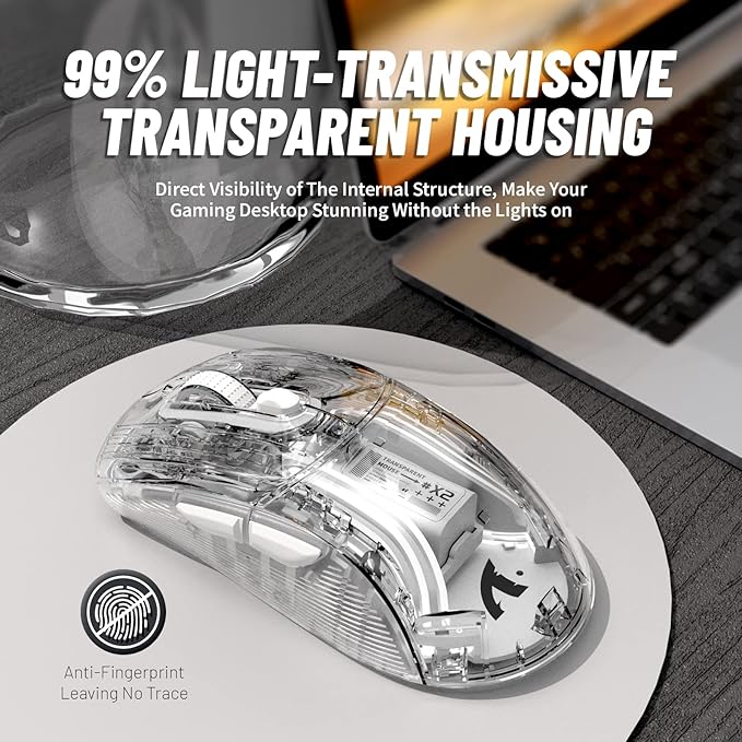 Wireless Gaming Mouse With Full Transparent Design,Double Mode 2.4G/Bluetooth Mouse,3D RGB Backlit,Ergonomic Silent Mouse with 7 Buttons,Rechargeable Wireless Computer Mice for Laptop,PC,Mac(White)