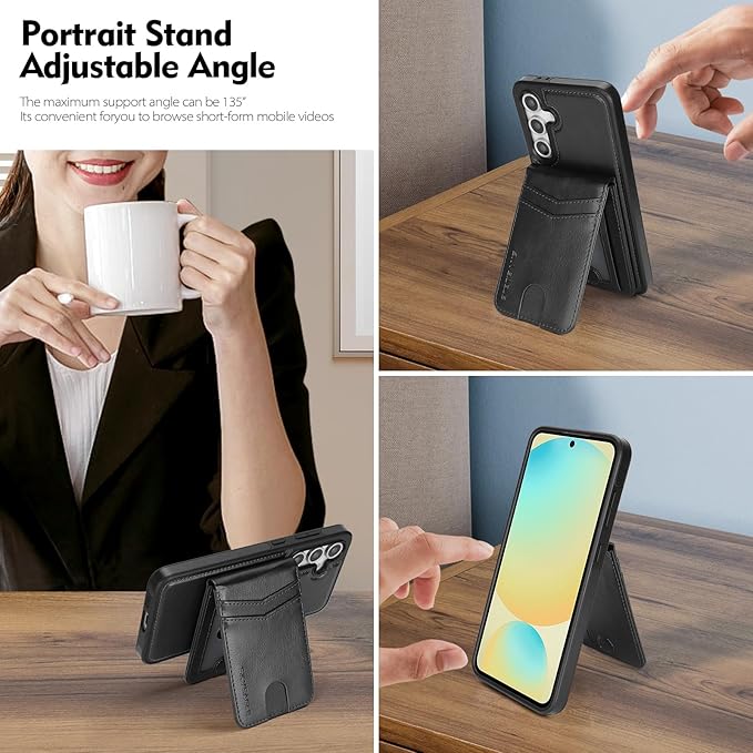 SkyEagle Compatible with Magsafe 2 in 1 Detachable Samsung Galaxy S25 Plus Wallet Case with Card Holder,Women Men Magnetic PU Leather RFID Blocking Flip Folio Kickstand Credit Slots,Black