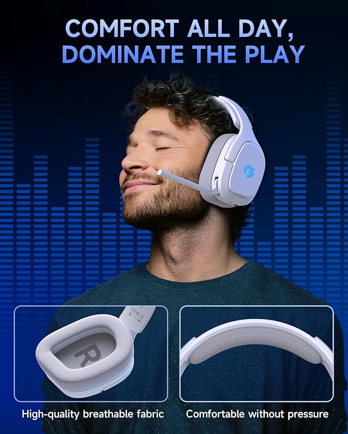 2.4GHz Wireless Gaming Headsets for PS5, PS4, PC, Switch - Bluetooth 5.4 Gaming Headphones with Noise Canceling Mic, Low Latency Connection, 3D Immersive Surround Sound, 30H Battery, White