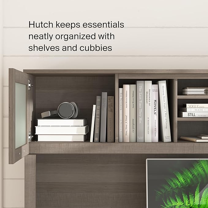 Bush Home Somerset 72W 3 Position Sit to Stand L Shaped Desk with Hutch in Ash Gray | Adjustable Height Table for Home Office