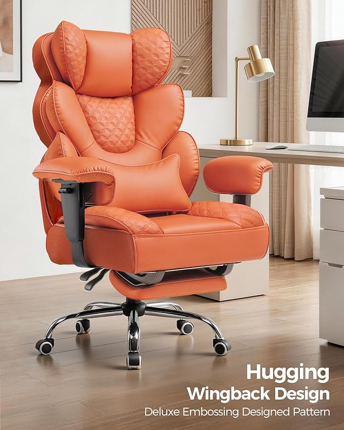 COMHOMA Big and Tall Office Chair with Upgrade Footrest, Heavy Duty Gaming Chair High Back Executive Chair with Spring Lumbar Support for Lower Back Pain Relief, 150°Reclining Adjustable Armrests