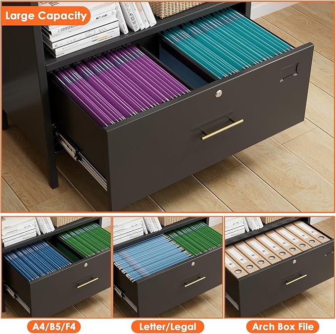 Aobabo 72.8" H Metal Arched Bookcase with 2 Adjustable Shelves and 1 File Drawer for Home Office, Black,Required Assembled