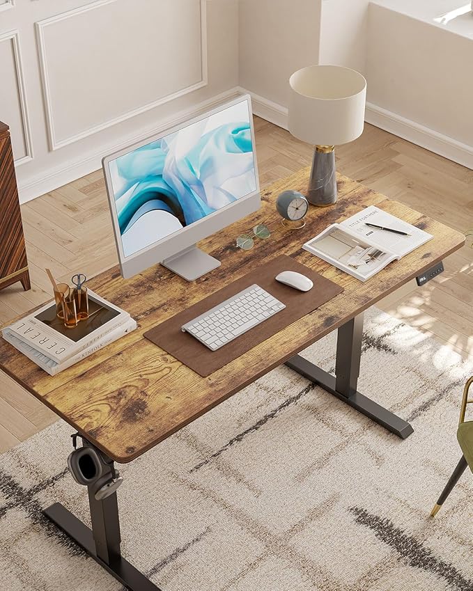 CubiCubi 63 x 28 Large Standing Desk, Height Adjustable Electric Computer Desk, 28" Deep Desktop, Sit Stand up Home Office Workstations with 4 Preset Heights, Rustic Brown